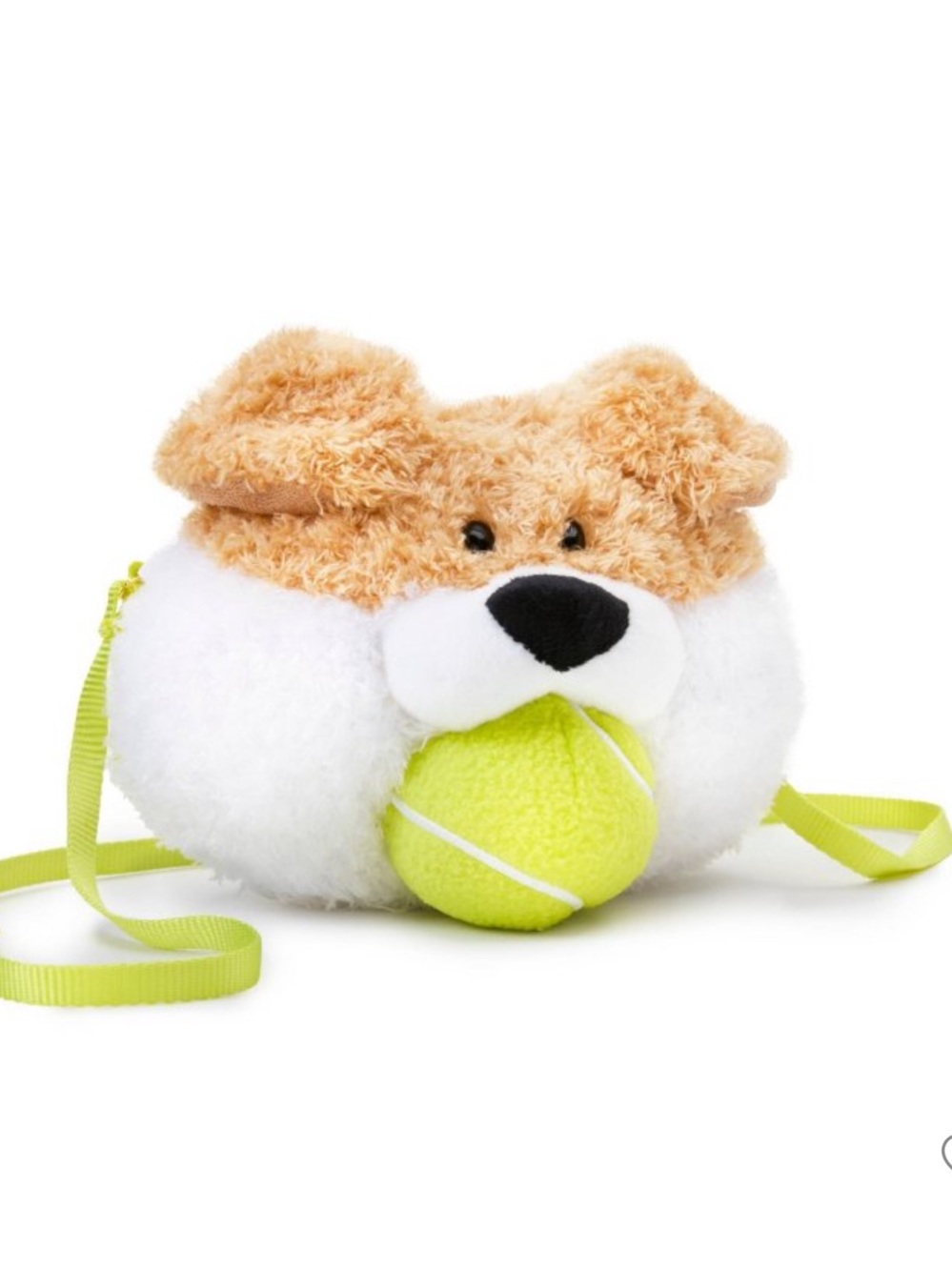 FAO Schwarz Plush Dog Face Toy with Neon Yellow Tennis Ball